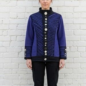 Leopards & Roses Purple Fleece Zip Up Jacket Sweatshirt Funky Buttons sz Medium